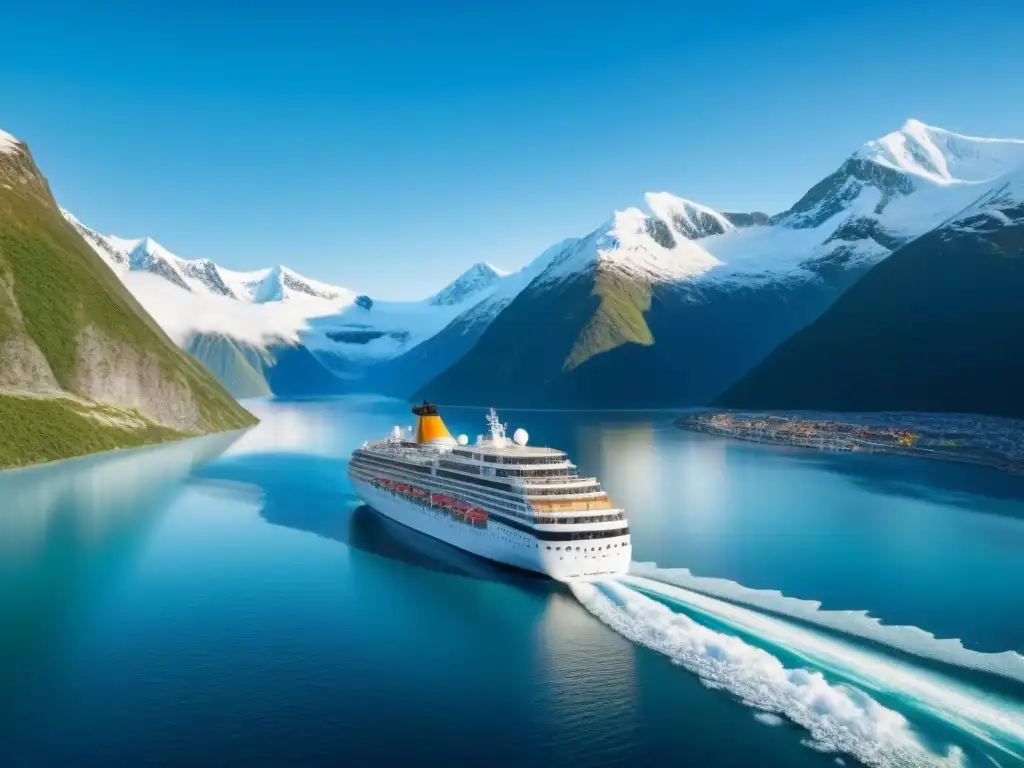 Un crucero de lujo surca aguas heladas entre montañas nevadas