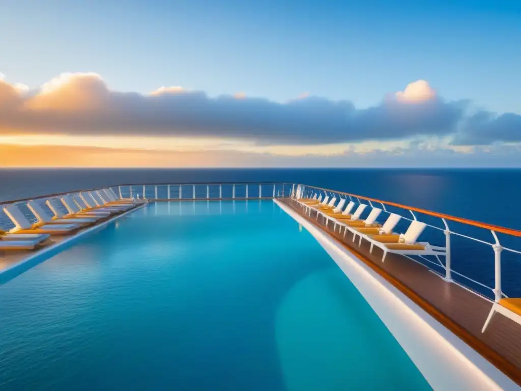 Crucero de lujo al atardecer: exclusividad y elegancia Un crucero de lujo surca aguas tranquilas al atardecer, con servicios exclusivos y un ambiente sofisticado