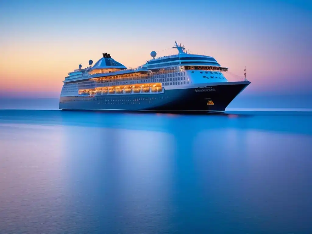 Un crucero de lujo navegando en aguas tranquilas al atardecer