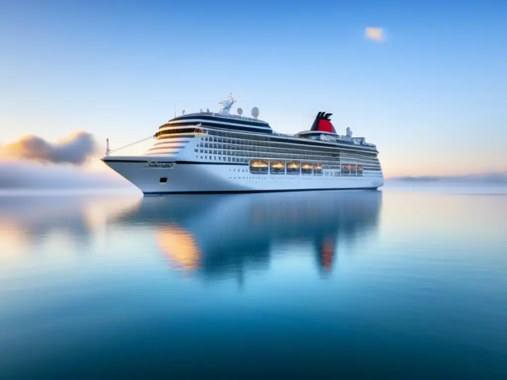 Un crucero de lujo navegando en aguas tranquilas, reflejando serenidad y elegancia