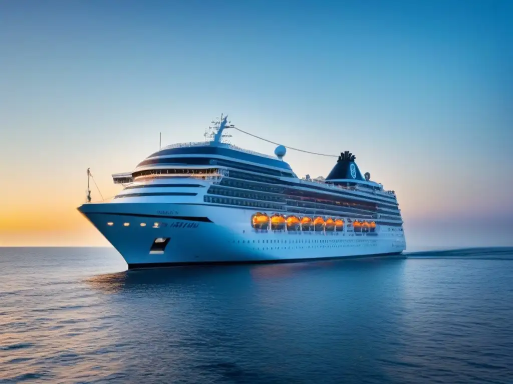 Un crucero de lujo surcando aguas tranquilas al atardecer