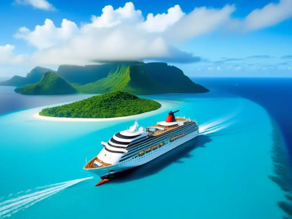 Crucero de lujo en aguas turquesas Un crucero de lujo navegando en aguas turquesas rodeado de islas tropicales