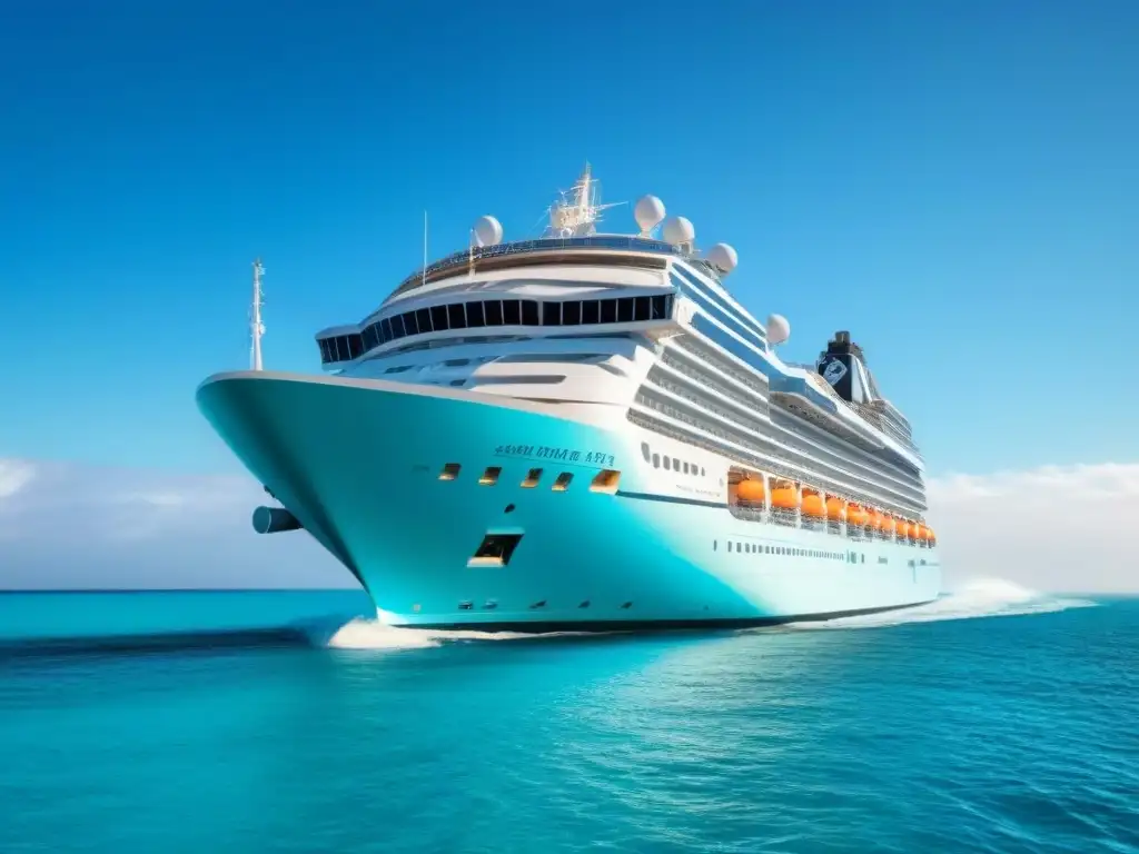 Crucero de lujo: navegando en aguas turquesas Un crucero de lujo navega en aguas turquesas bajo un cielo despejado