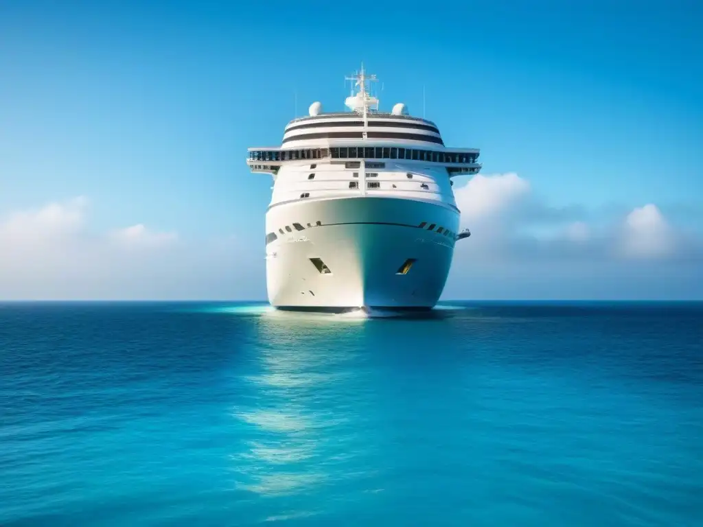 Un crucero de lujo navega en aguas turquesas bajo un cielo despejado, reflejando nutrición personalizada en cruceros