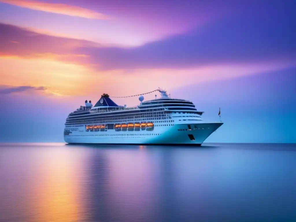 Un crucero de lujo navegando en aguas turquesas al atardecer