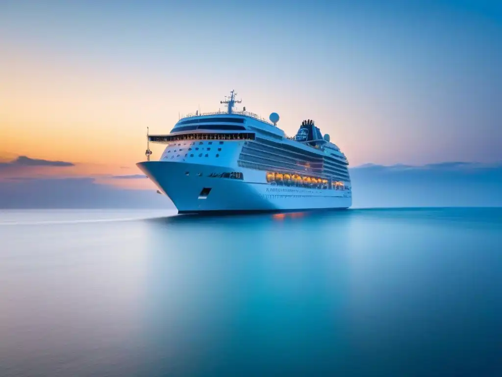 Un crucero de lujo navegando en aguas turquesas al atardecer