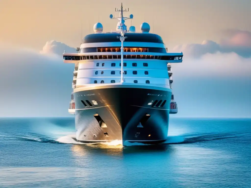 Un crucero de lujo navegando en aguas turquesas al atardecer
