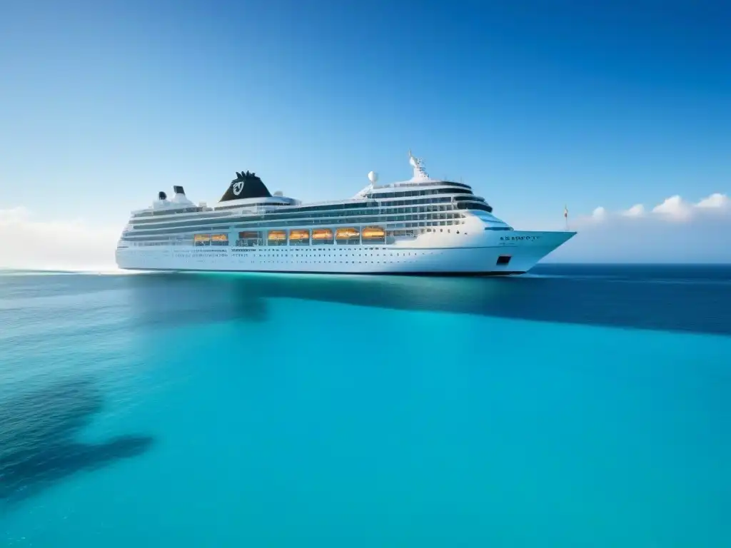 Un crucero de lujo navegando en aguas turquesas, reflejando elegancia y modernidad