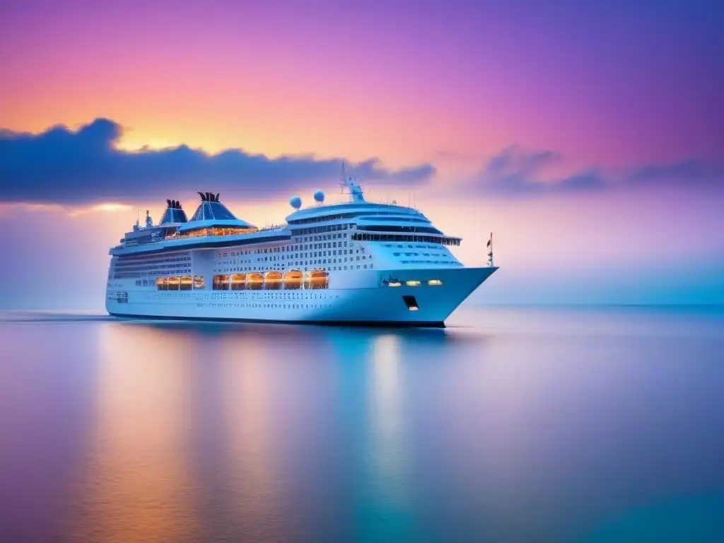 Un crucero de lujo navegando en aguas turquesas al atardecer