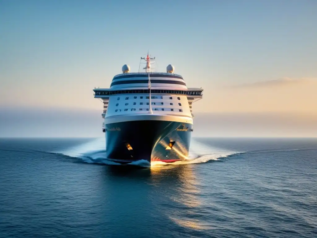 Un crucero de lujo navegando al atardecer en aguas tranquilas