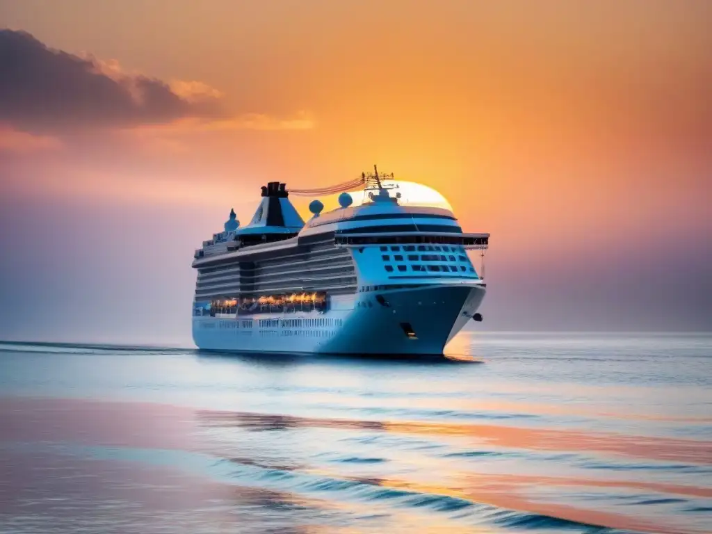 Crucero de lujo navegando al atardecer en aguas cristalinas