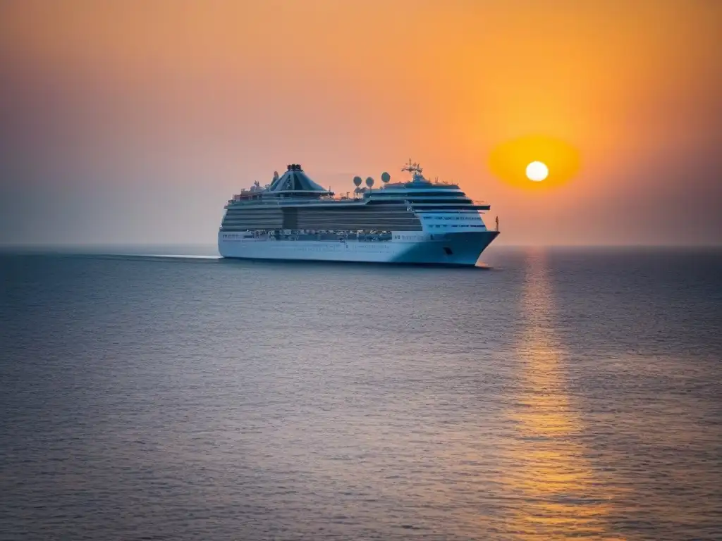 Un crucero de lujo navegando al atardecer en aguas tranquilas