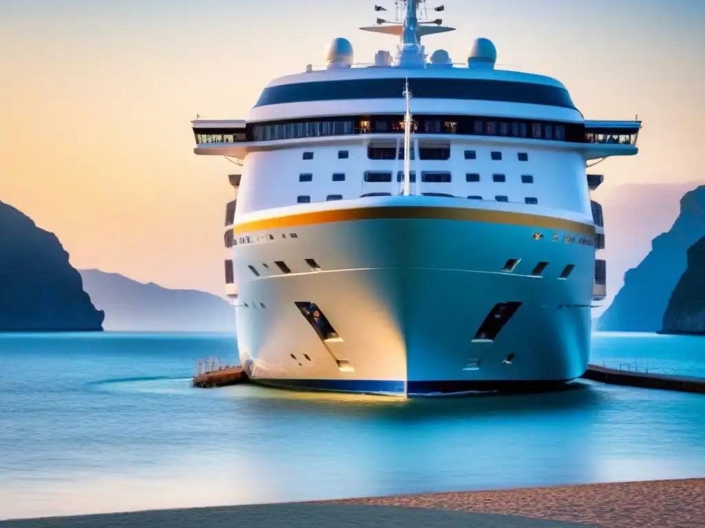 Crucero de lujo al atardecer: ¡Última escapada familiar! Un crucero de lujo al atardecer, reflejando la calma y elegancia de las ofertas cruceros familiares última hora