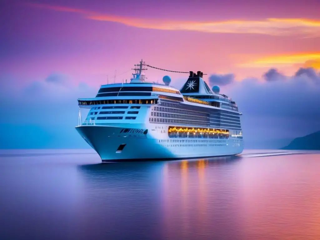 Un crucero de lujo navegando al atardecer, reflejando exclusividad y tranquilidad para los pasajeros frecuentes