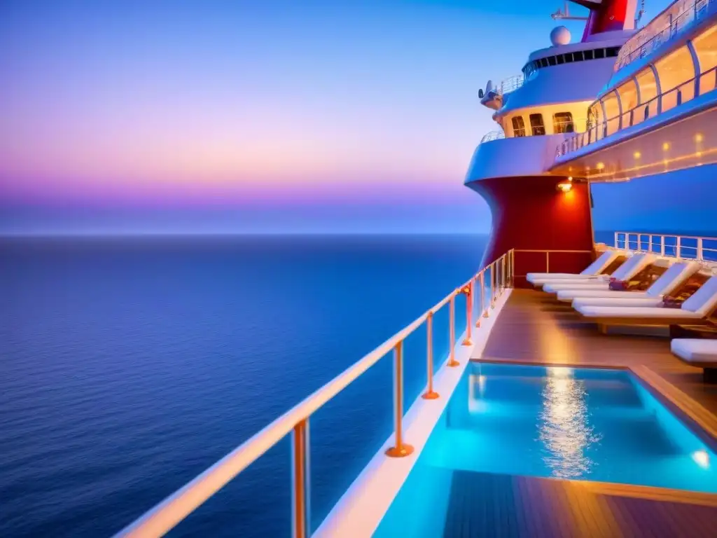 Un crucero de lujo al atardecer, reflejando luz dorada en aguas tranquilas