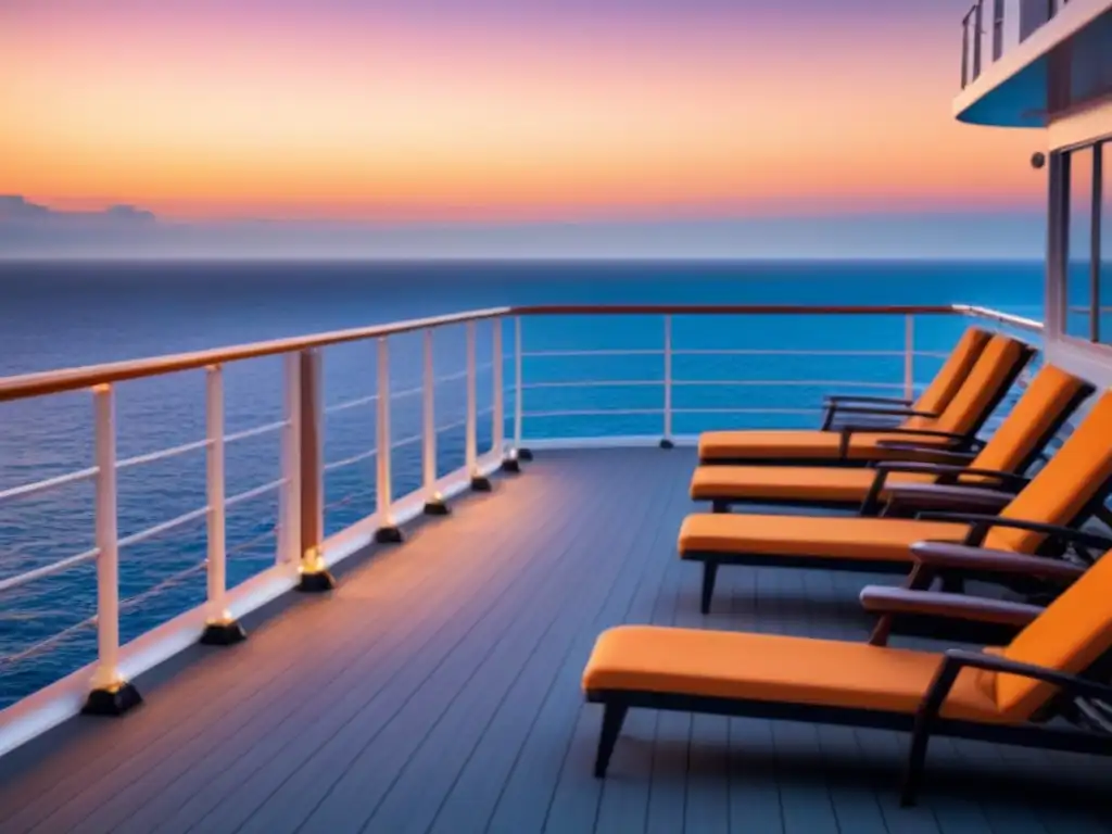 Crucero de lujo al atardecer: serenidad y elegancia Un crucero de lujo al atardecer, reflejando tranquilidad y satisfacción en clientes