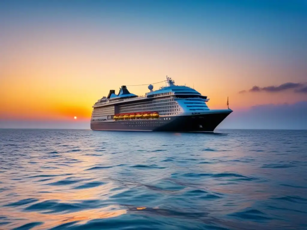 Un crucero de lujo navegando bajo un cielo despejado al atardecer