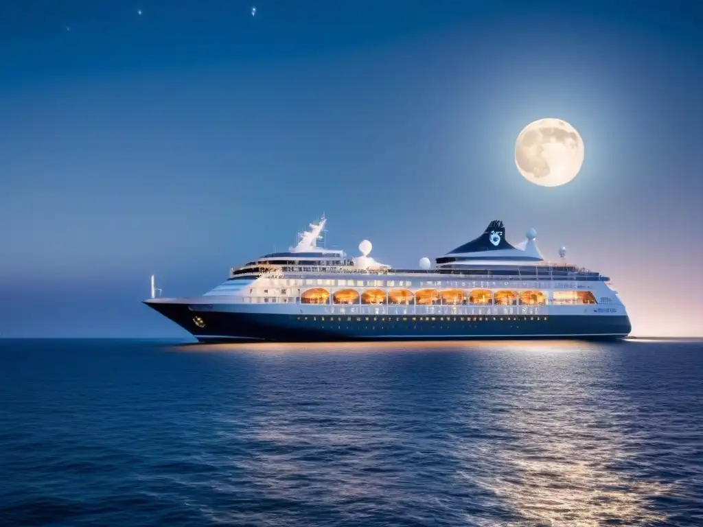 Un crucero de lujo navegando bajo un cielo estrellado, evocando aventuras marítimas