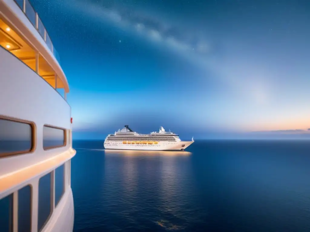 Un crucero de lujo bajo el cielo estrellado, reflejando tranquilidad en el mar