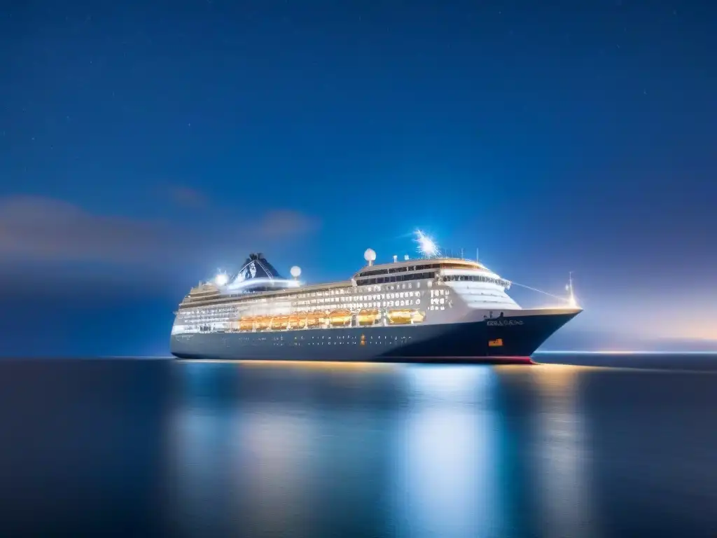 Un crucero de lujo navegando bajo un cielo estrellado, reflejando serenidad en el mar