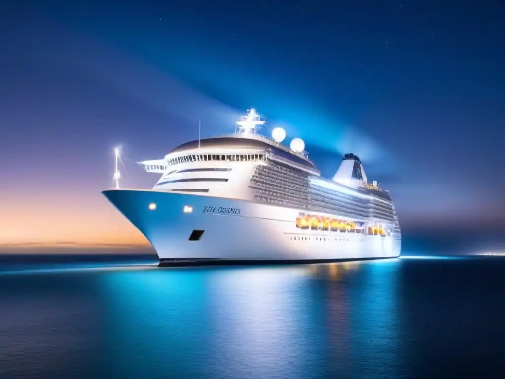 Un crucero de lujo navega bajo un cielo estrellado en una noche serena, ideal para una Fiesta de despedida de soltero/a en crucero