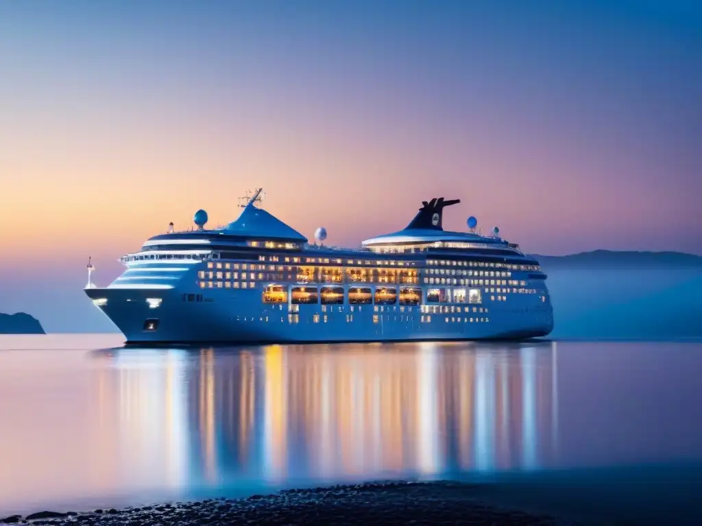 Un crucero de lujo navega bajo un cielo estrellado en aguas cristalinas