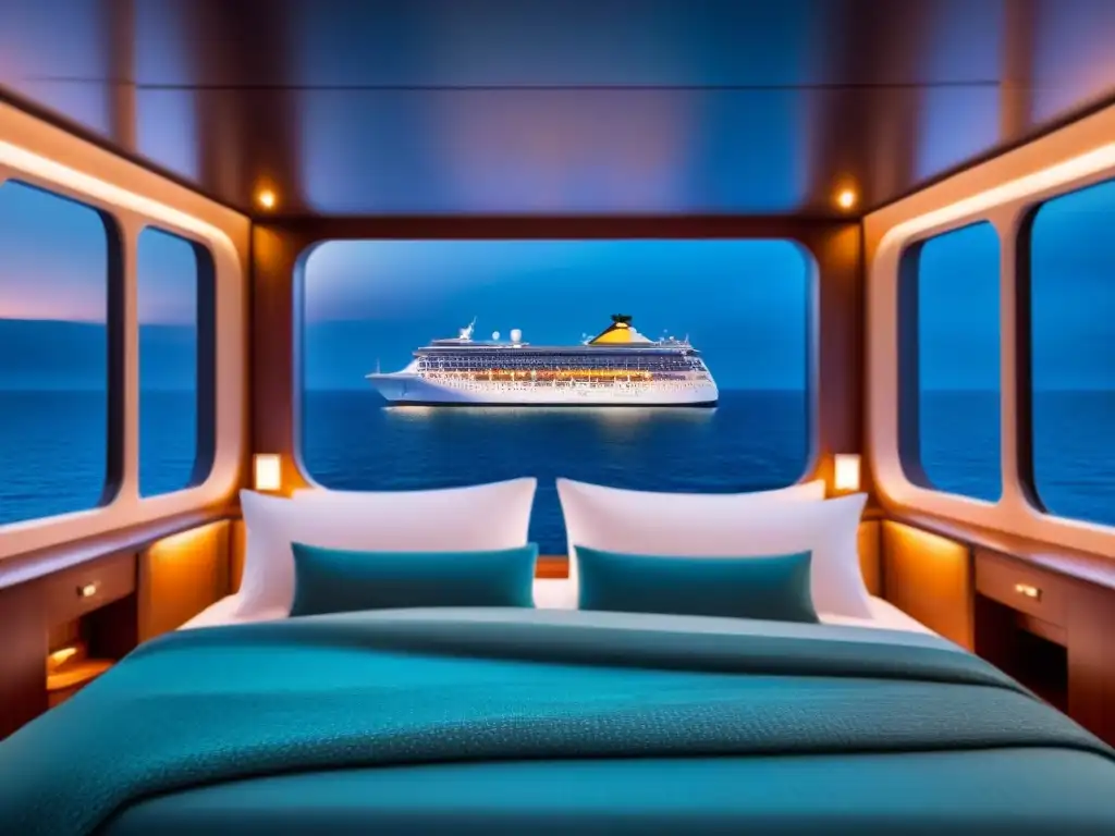 Un crucero de lujo navegando bajo un cielo estrellado, reflejando elegancia y tecnología de IA en la personalización de cruceros