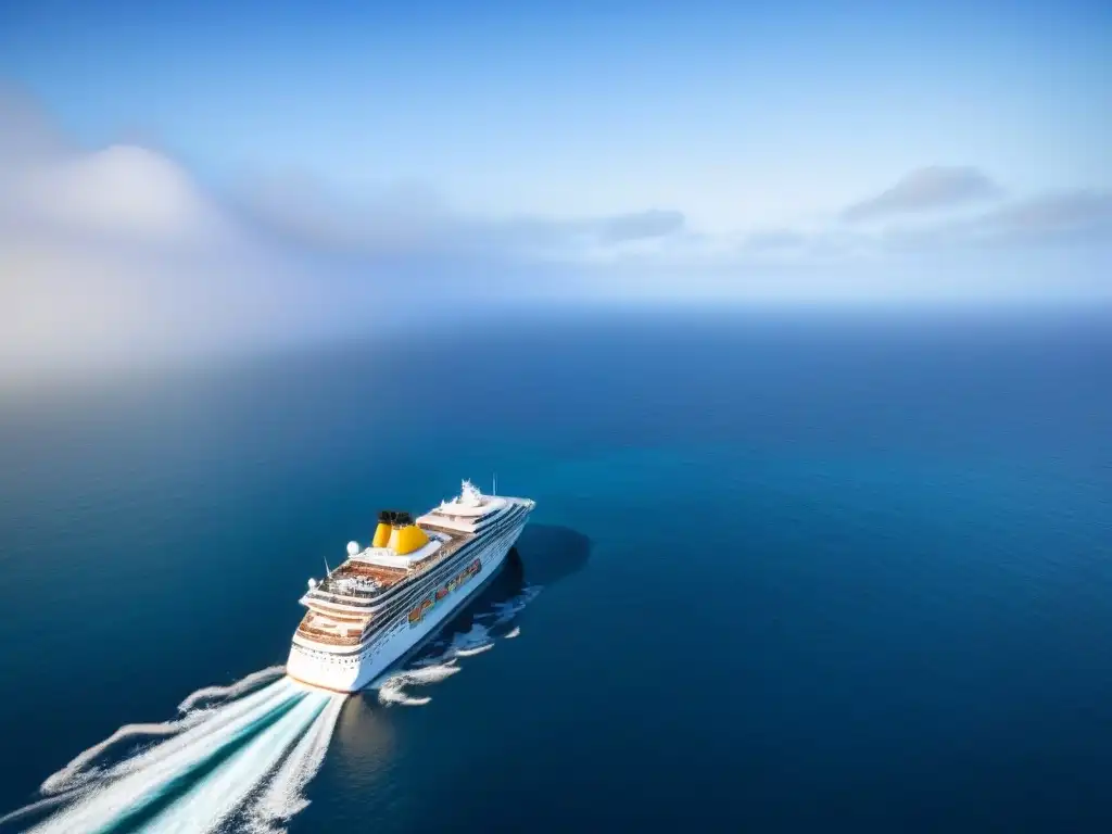 Crucero de lujo inclusivo: elegancia y simplicidad en alta mar Un crucero de lujo con diseño inclusivo navegando en aguas cristalinas, con amplias cubiertas accesibles para todos los pasajeros