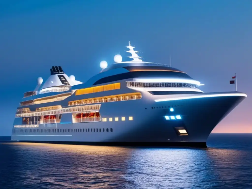 Crucero de lujo futurista con avances tecnológicos en el mar nocturno estrellado