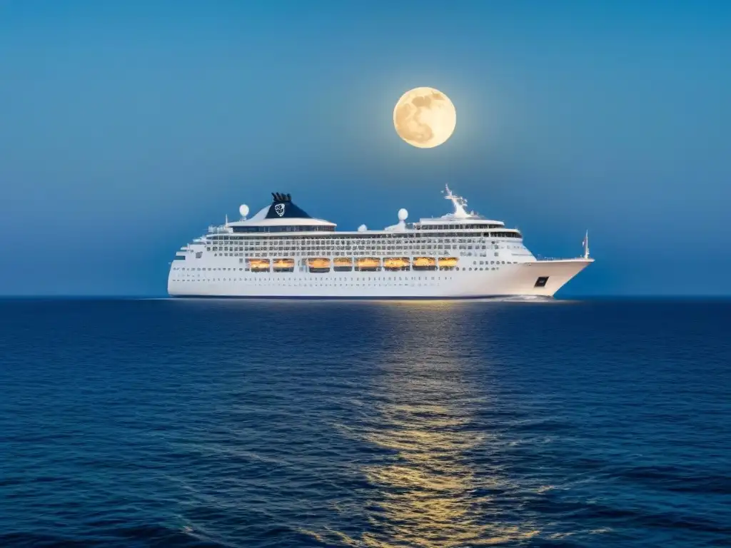 Un crucero de lujo bajo la luna llena en un mar tranquilo