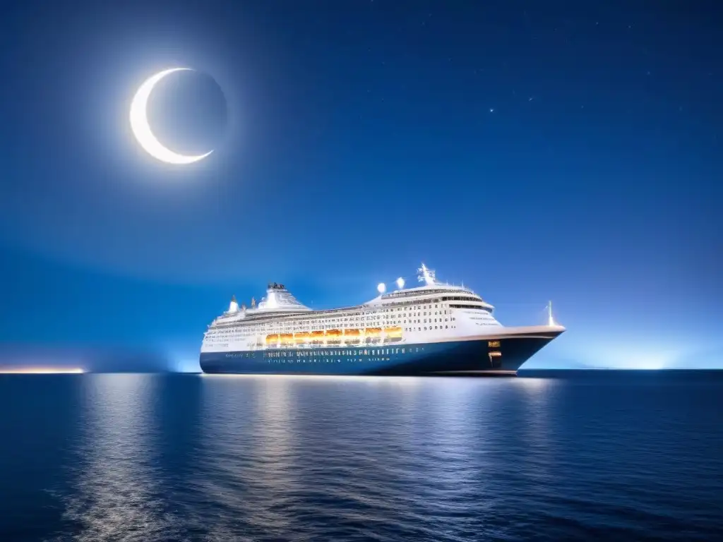 Un crucero de lujo navegando bajo la luz de la luna en aguas tranquilas