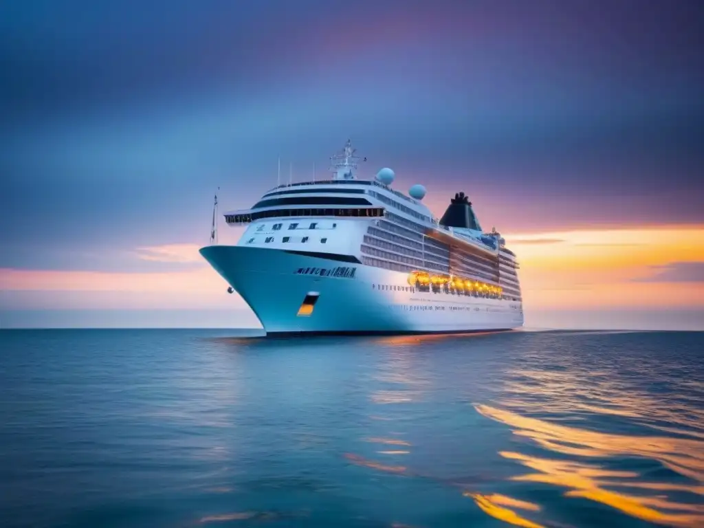 Un crucero de lujo en el Mar Báltico, deslizándose elegante sobre aguas cristalinas al atardecer pastel