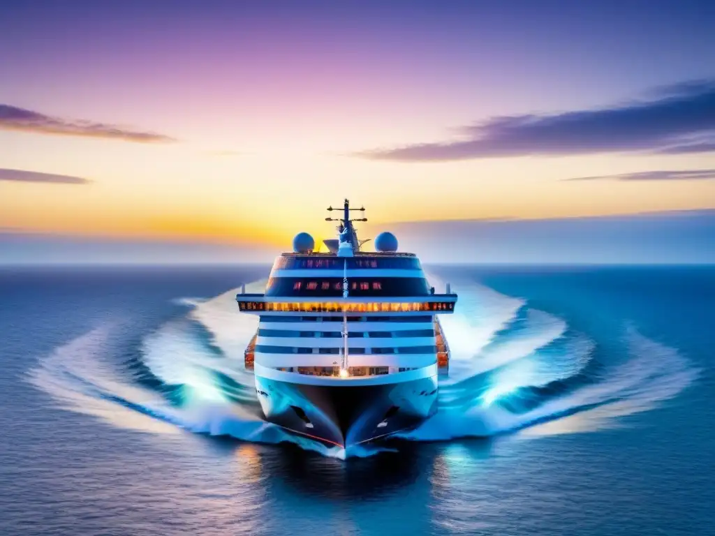 Crucero de lujo con piscina en cubierta para torneos de natación en mar al atardecer