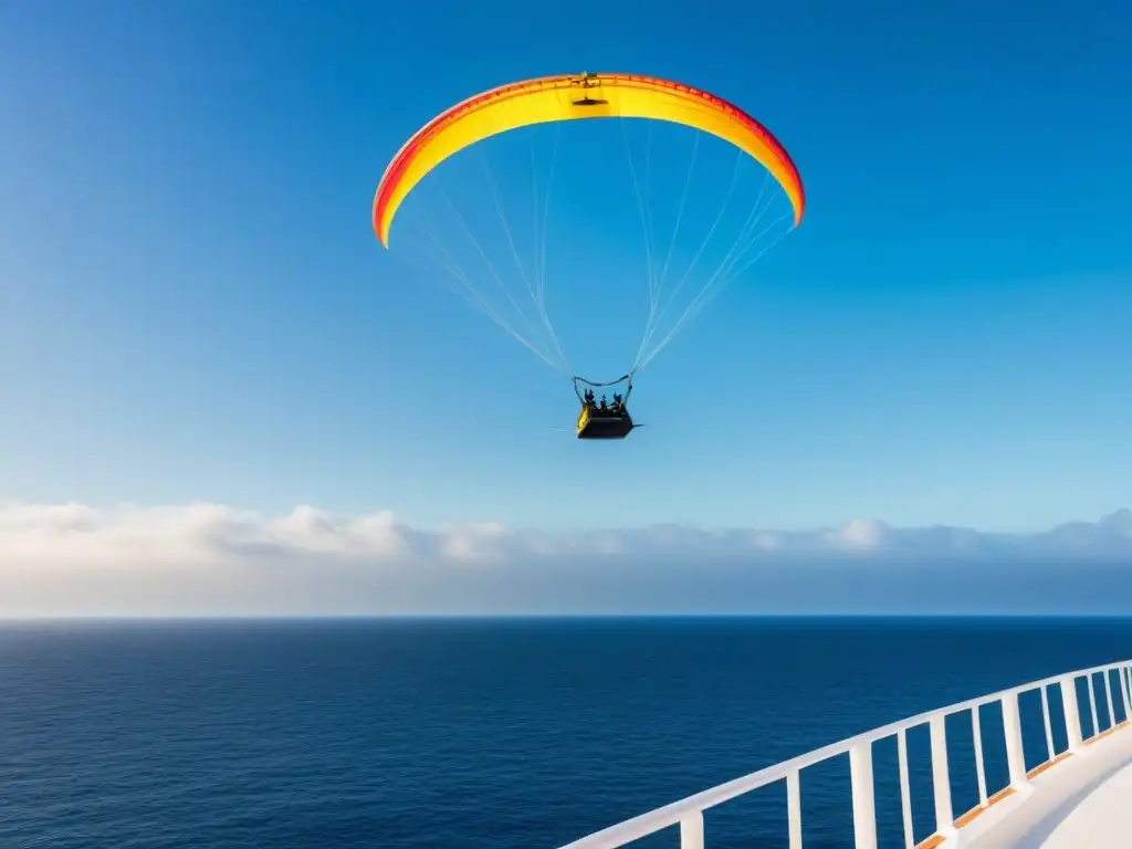 Un crucero de lujo avanza elegantemente con un sofisticado kite de tracción en cruceros surcando los cielos