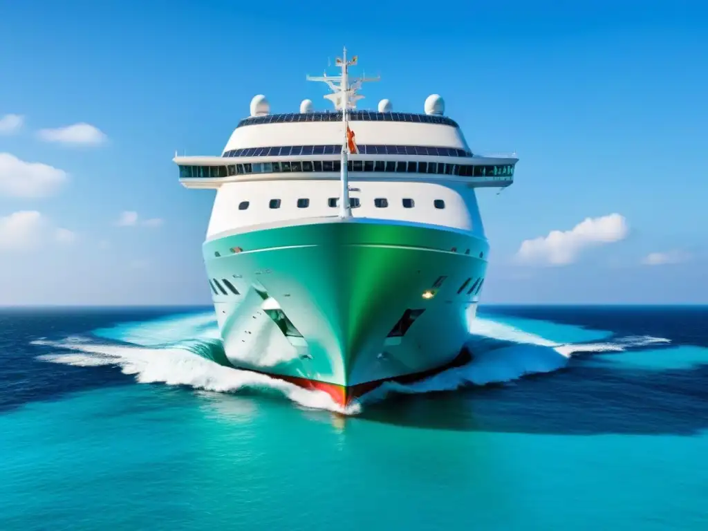 Crucero de lujo con tecnologías verdes integradas navegando en aguas turquesas