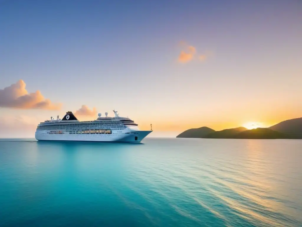 Un crucero con maestros en destinos fascinantes, navegando entre islas verdes bajo un cielo vibrante al atardecer