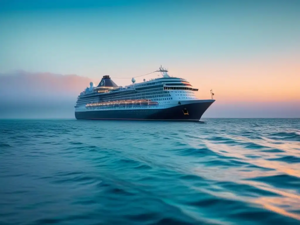 Un crucero majestuoso navega en aguas cristalinas, simbolizando la protección marina en cruceros