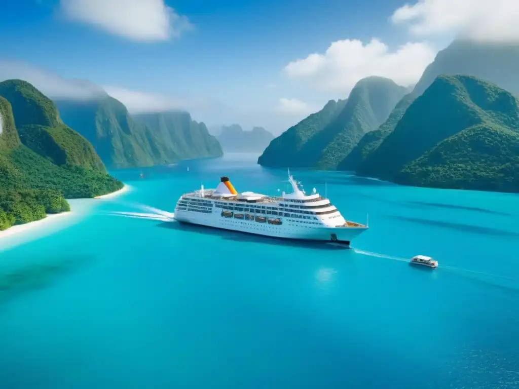 Un crucero majestuoso navegando entre islas tropicales