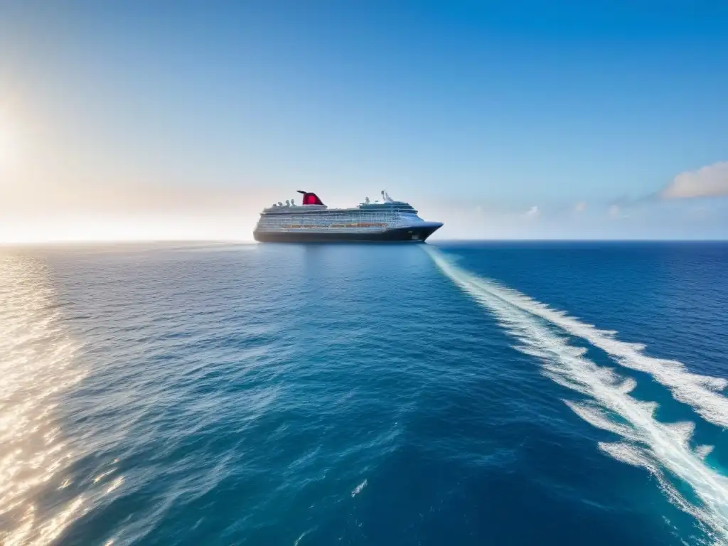 Un crucero majestuoso en un océano cristalino, con certificaciones ecológicas, rodeado de vida marina colorida