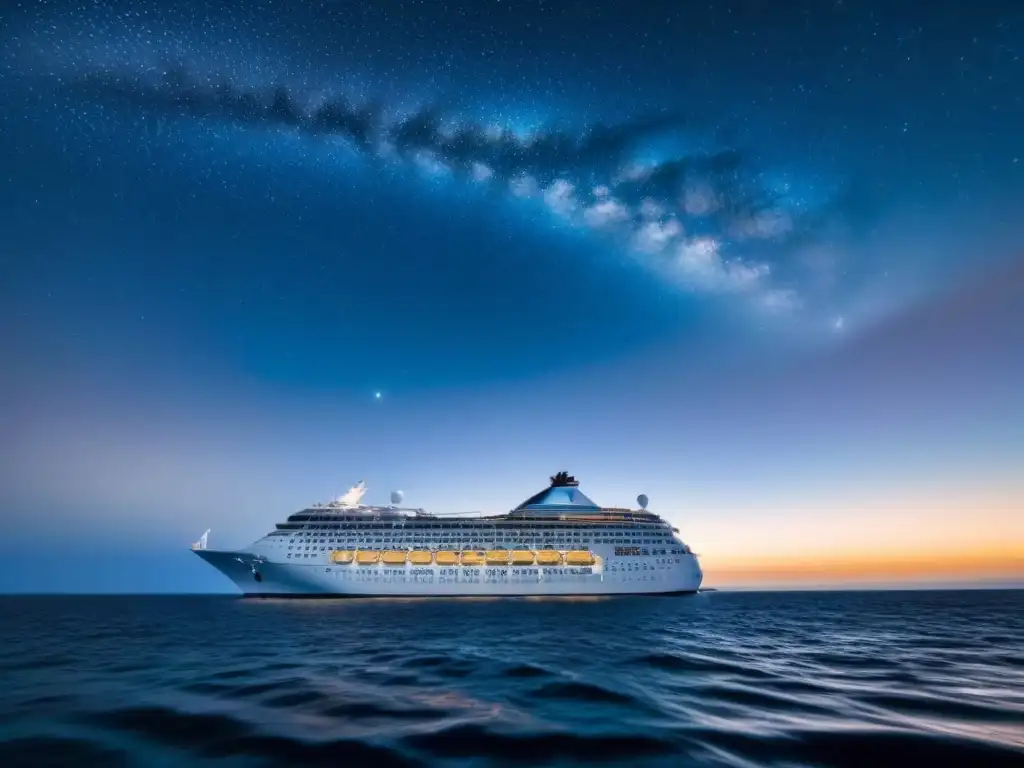 Un crucero navegando bajo un manto de estrellas en una noche clara en el mar