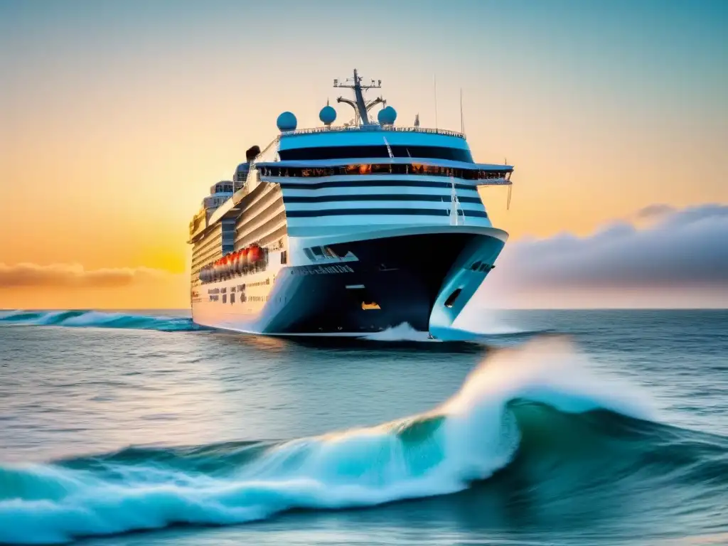 Un crucero navegando en un mar multilingüe, con olas de diferentes idiomas chocando contra el casco