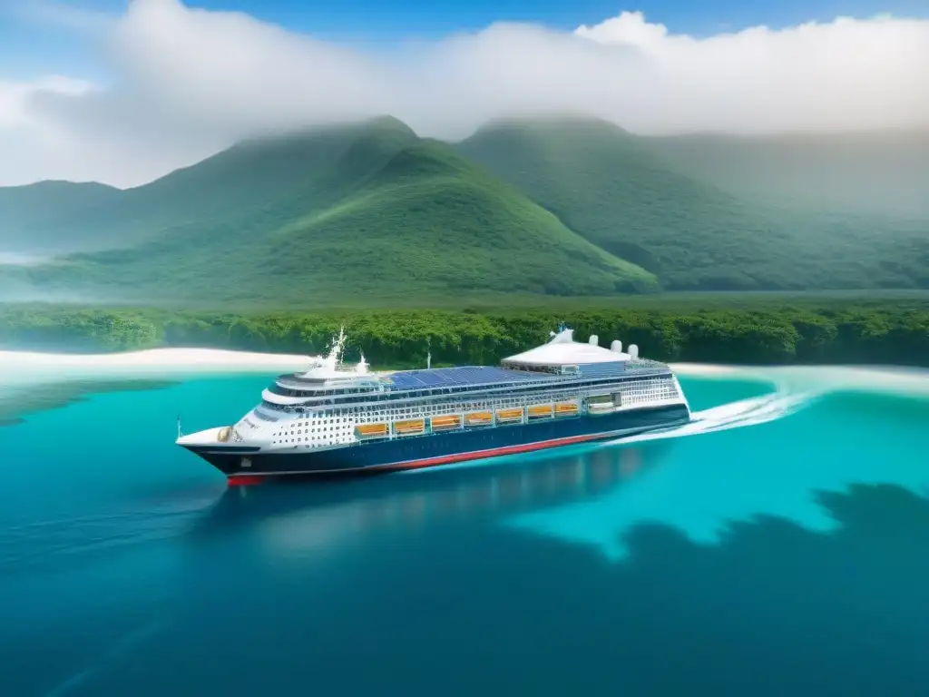 Un crucero marítimo ecoeficiente navega en aguas cristalinas con tecnología verde