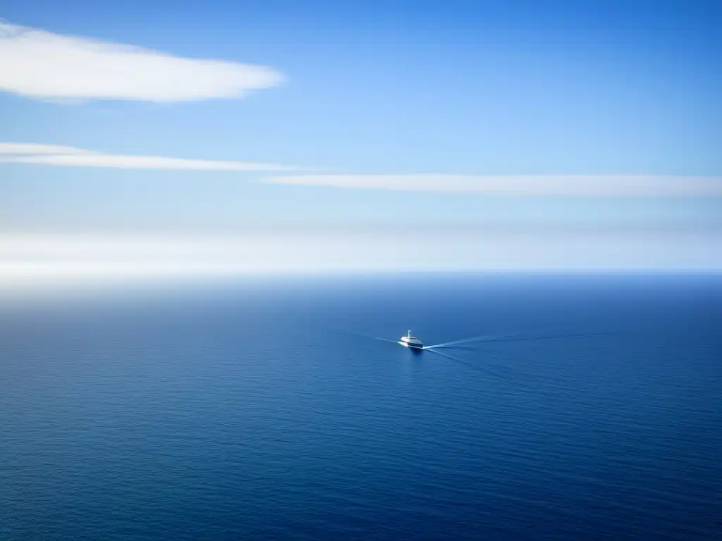 Un crucero marítimo elegante navegando en un vasto océano azul, reflejando la belleza y amplitud del mar