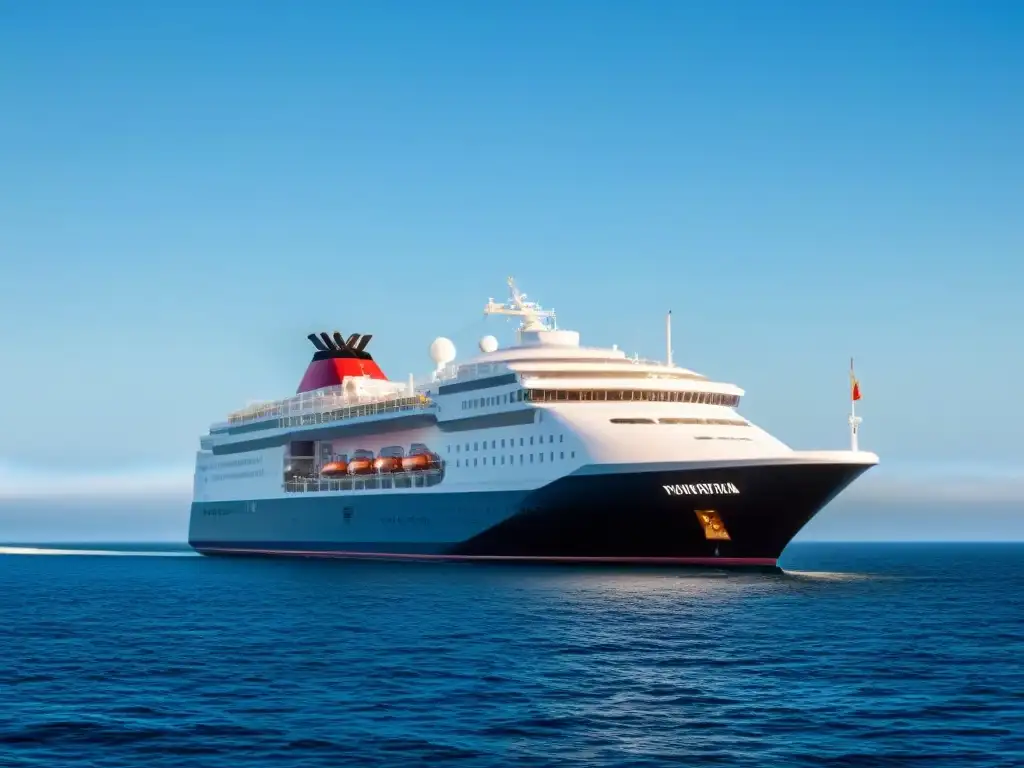 Crucero eco-innovador en alta mar: tecnología verde y líneas elegantes Un crucero marítimo de tecnología propulsión limpia navegando en el mar, con líneas elegantes y avanzada tecnología ecoamigable