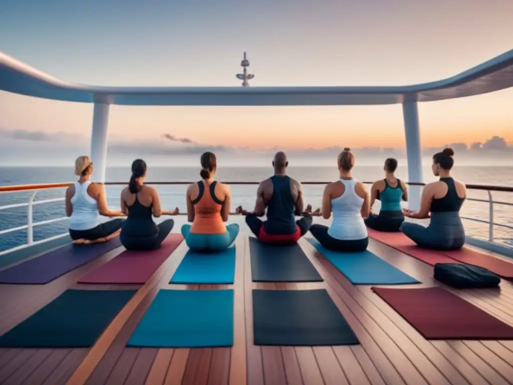 Sesión de yoga en crucero marítimo al amanecer