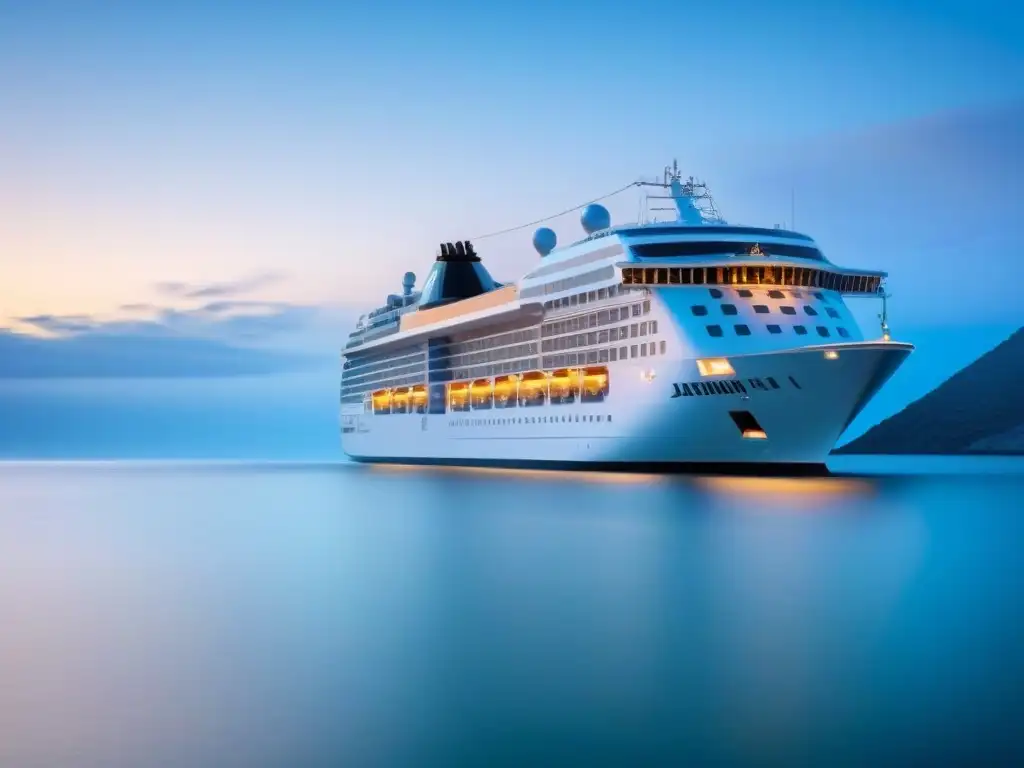 Un crucero moderno surcando aguas cristalinas bajo un cielo despejado, transmitiendo lujo y relax