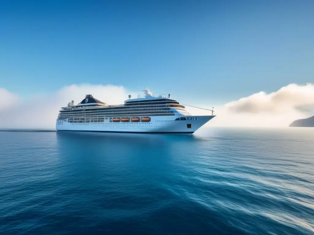 Un crucero moderno navega en aguas cristalinas bajo un cielo despejado, simbolizando las mejores condiciones en propiedades cruceros