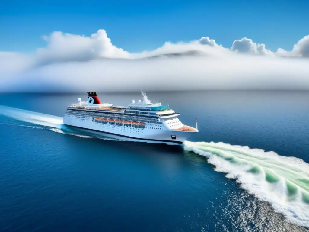 Un crucero moderno navega en aguas tranquilas bajo un cielo azul