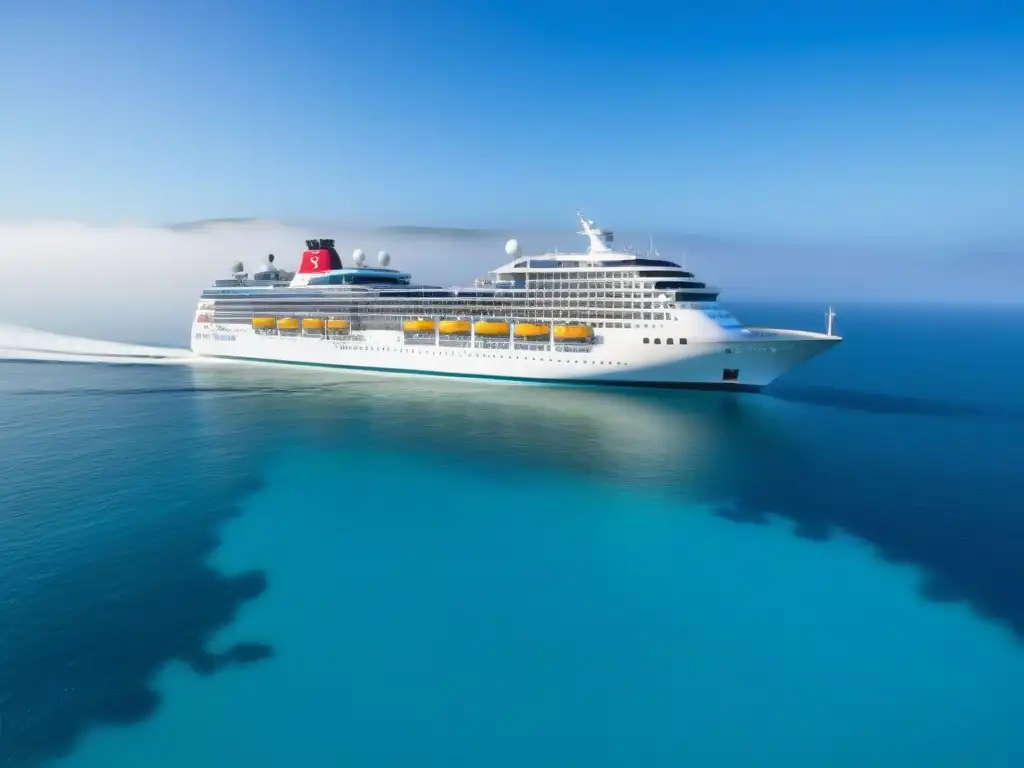 Un crucero moderno navegando en aguas turquesas con diseño eco en turismo marítimo sostenible