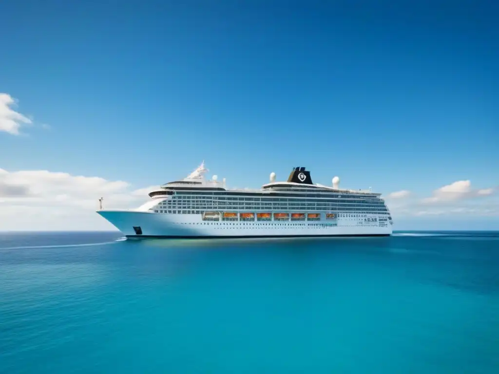 Un crucero moderno navega en aguas turquesas, transmitiendo armonía entre la industria y el mar